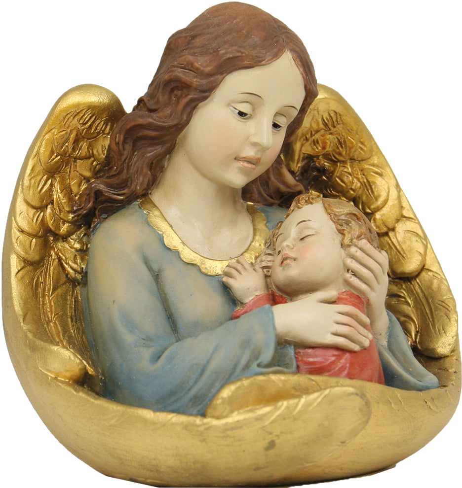 FADEDA Schutzengel mit Jungen / Höhe:11 cm / handbemalt / detailgetreue Krippen Figuren - Weihnachten Tisch Dekoration Krippe Zubehör
