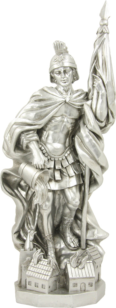FADEDA Hlg. Florian, silbern, UV-best., antique-oil paint  / Höhe:36 cm / handbemalt / detailgetreue Krippen Figuren - Weihnachten Tisch Dekoration Krippe Zubehör