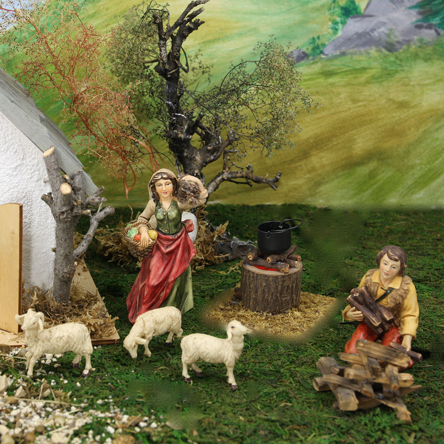 FADEDA Hirte mit Holz  / Höhe:11 cm / handbemalt / detailgetreue Krippen Figuren - Weihnachten Tisch Dekoration Krippe Zubehör