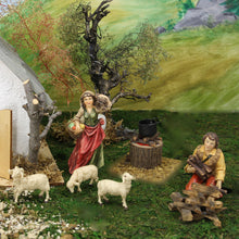 FADEDA Hirte mit Holz  / Höhe:11 cm / handbemalt / detailgetreue Krippen Figuren - Weihnachten Tisch Dekoration Krippe Zubehör
