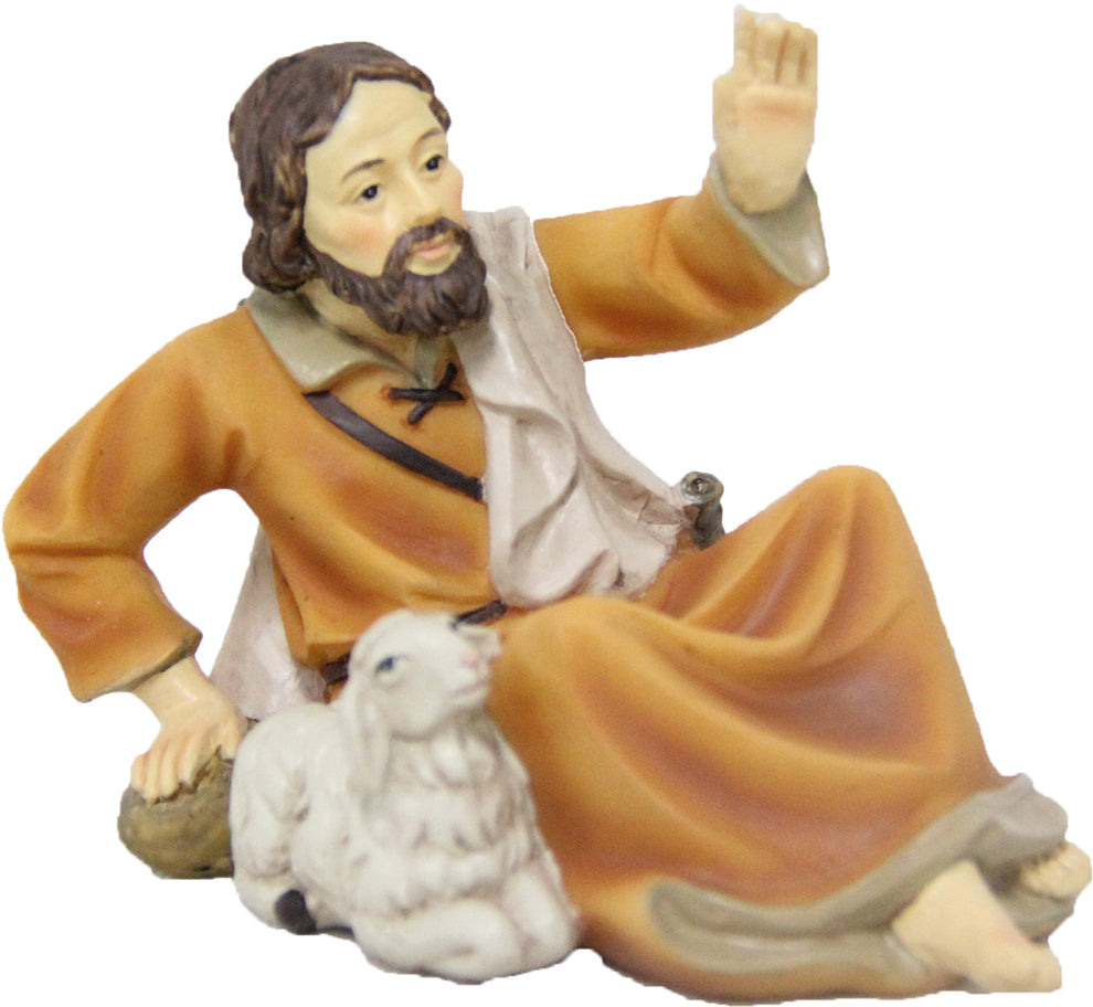FADEDA Hirte liegend mit Schaf  / Höhe:11 cm / handbemalt / detailgetreue Krippen Figuren - Weihnachten Tisch Dekoration Krippe Zubehör