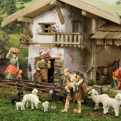 FADEDA Hirte mit Holz und Laterne / Höhe:11 cm / handbemalt / detailgetreue Krippen Figuren - Weihnachten Tisch Dekoration Krippe Zubehör