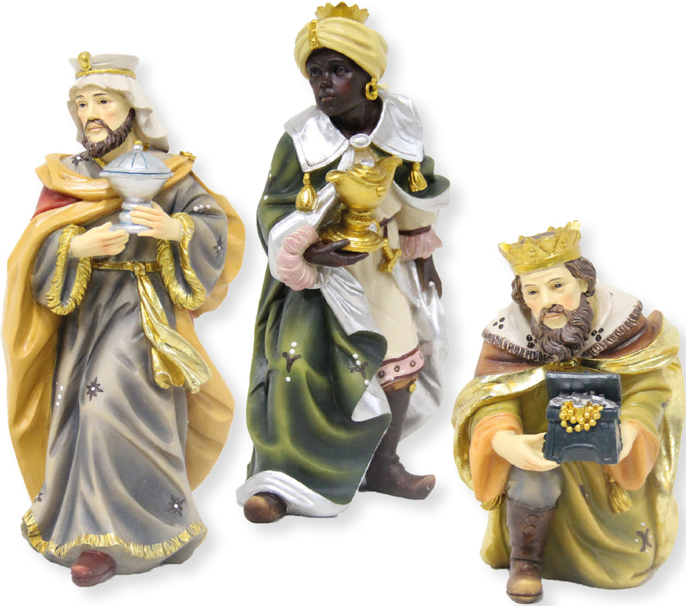 3x FADEDA Heilige Drei Könige  / Höhe:13 cm / handbemalt / detailgetreue Krippen Figuren - Weihnachten Tisch Dekoration Krippe Zubehör