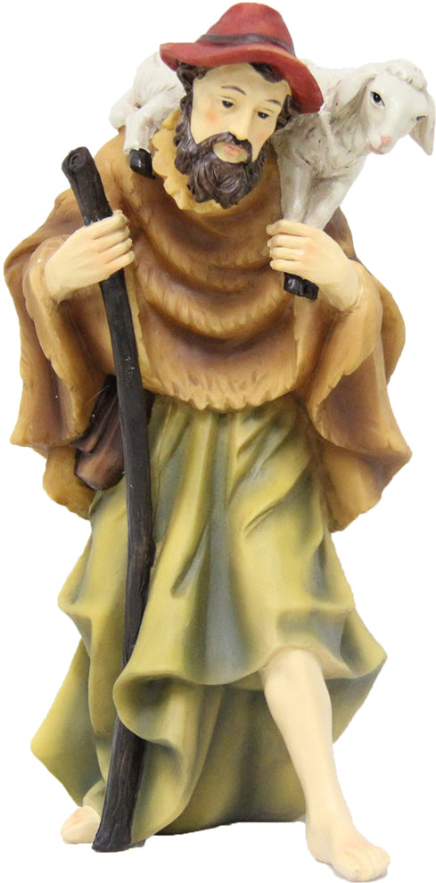 FADEDA Hirte mit Stab / Höhe:13 cm / handbemalt / detailgetreue Krippen Figuren - Weihnachten Tisch Dekoration Krippe Zubehör