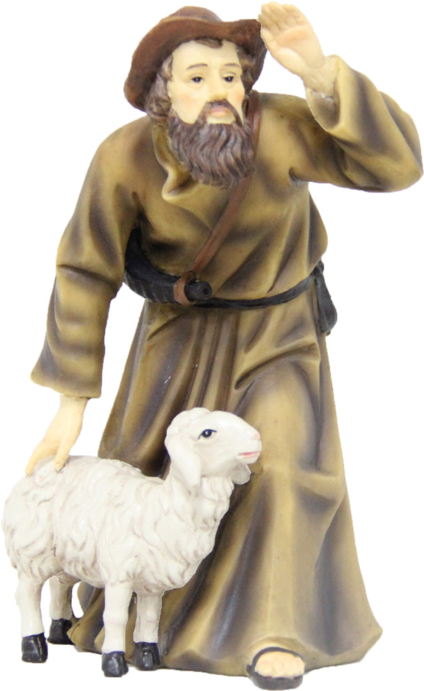 FADEDA Hirte mit Schaf  / Höhe:13 cm / handbemalt / detailgetreue Krippen Figuren - Weihnachten Tisch Dekoration Krippe Zubehör