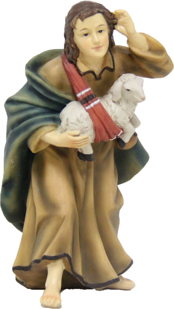 FADEDA Hirte mit Schaf  / Höhe:13 cm / handbemalt / detailgetreue Krippen Figuren - Weihnachten Tisch Dekoration Krippe Zubehör