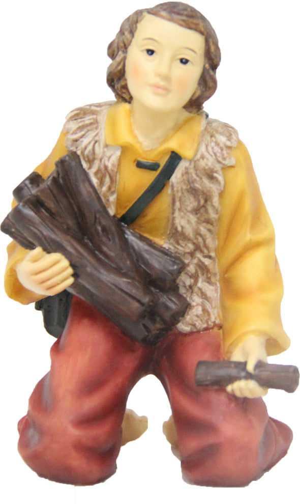 FADEDA Hirte mit Holz  / Höhe:13 cm / handbemalt / detailgetreue Krippen Figuren - Weihnachten Tisch Dekoration Krippe Zubehör