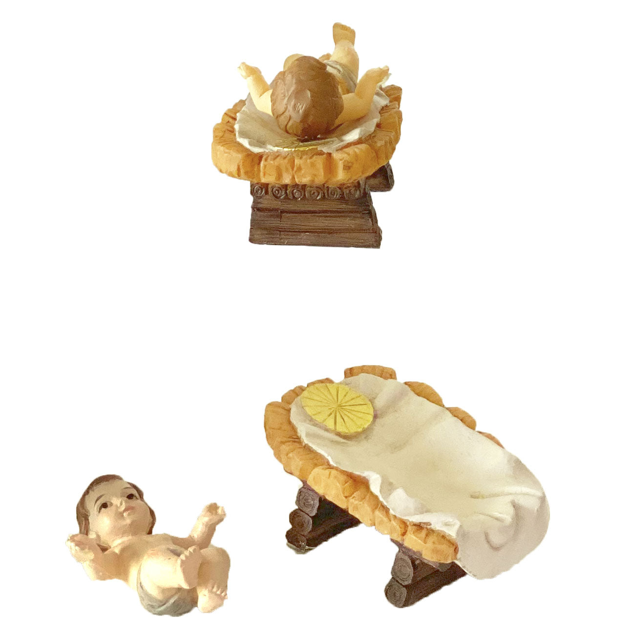 2x FADEDA Jesuskind mit Barren  / Höhe:7 cm / handbemalt / detailgetreue Krippen Figuren - Weihnachten Tisch Dekoration Krippe Zubehör