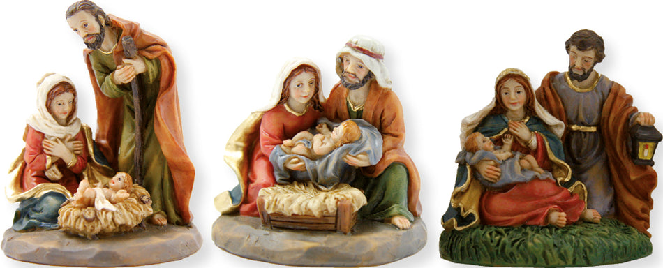 3x FADEDA Hlg. Familie, Krippenblock / Höhe:6 cm / handbemalt / detailgetreue Krippen Figuren - Weihnachten Tisch Dekoration Krippe Zubehör