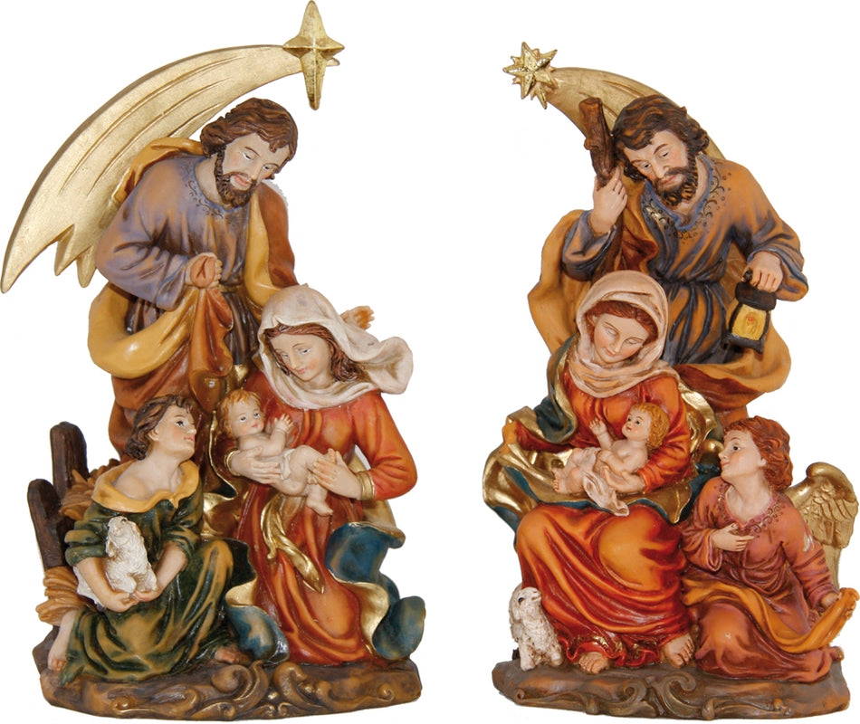 2x FADEDA Hlg. Familie, Krippenblock mit Komet   / Höhe:12 cm / handbemalt / detailgetreue Krippen Figuren - Weihnachten Tisch Dekoration Krippe Zubehör