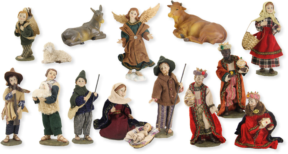 15x FADEDA Krippenfiguren alpenländisch, Ankleidefiguren   / Höhe:10 cm / handbemalt / detailgetreue Krippen Figuren - Weihnachten Tisch Dekoration Krippe Zubehör