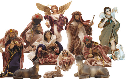 11x FADEDA Krippenfiguren orientalisch, Ankleidefiguren   / Höhe:13 cm / handbemalt / detailgetreue Krippen Figuren - Weihnachten Tisch Dekoration Krippe Zubehör