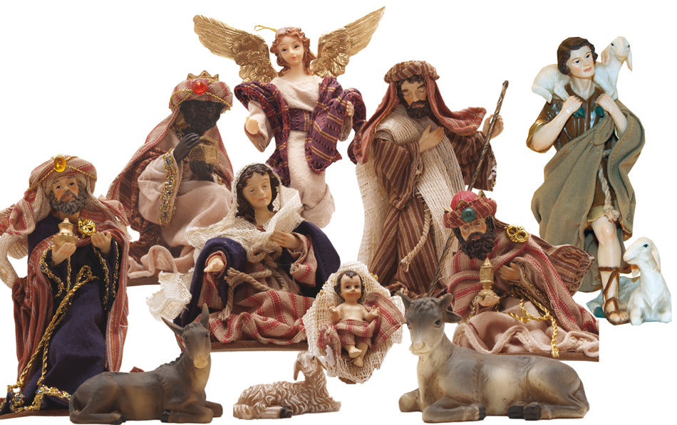 11x FADEDA Krippenfiguren orientalisch, Ankleidefiguren   / Höhe:13 cm / handbemalt / detailgetreue Krippen Figuren - Weihnachten Tisch Dekoration Krippe Zubehör