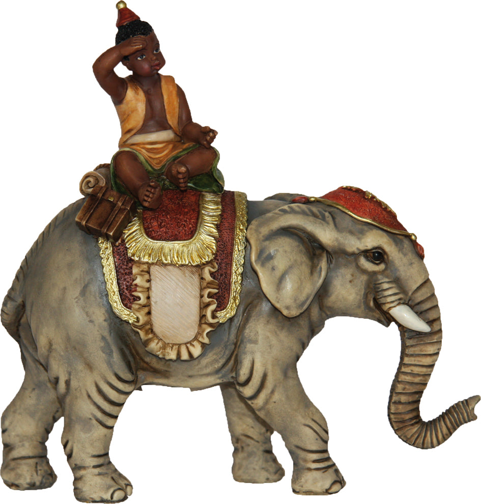 FADEDA JOK: Elefant mit Reiter   / Höhe:12 cm / handbemalt / detailgetreue Krippen Figuren - Weihnachten Tisch Dekoration Krippe Zubehör