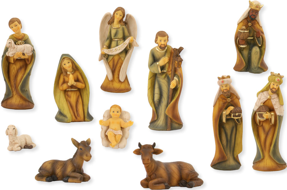 11x FADEDA Krippenfiguren modern, Holzoptik   / Höhe:9 cm / handbemalt / detailgetreue Krippen Figuren - Weihnachten Tisch Dekoration Krippe Zubehör