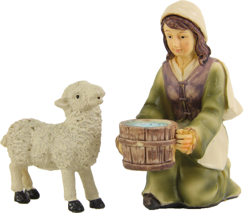 2x FADEDA Magd mit Schaf   / Höhe:12 cm / handbemalt / detailgetreue Krippen Figuren - Weihnachten Tisch Dekoration Krippe Zubehör