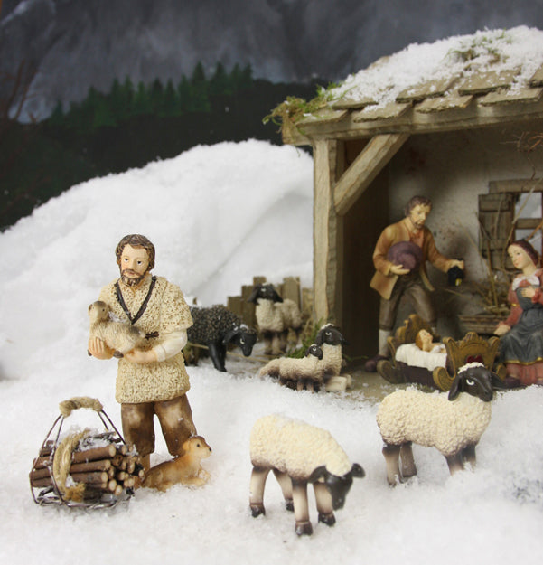 FADEDA Hirte mit Schaf und Hund   / Höhe:10 cm / handbemalt / detailgetreue Krippen Figuren - Weihnachten Tisch Dekoration Krippe Zubehör