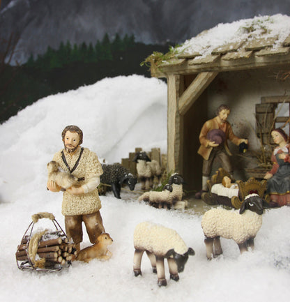 FADEDA Hirte mit Schaf und Hund   / Höhe:10 cm / handbemalt / detailgetreue Krippen Figuren - Weihnachten Tisch Dekoration Krippe Zubehör