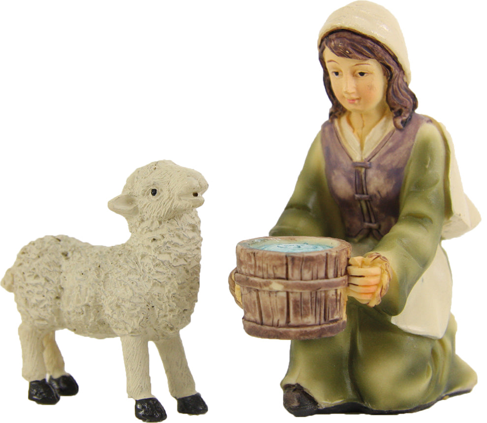 2x FADEDA Magd mit Schaf   / Höhe:8 cm / handbemalt / detailgetreue Krippen Figuren - Weihnachten Tisch Dekoration Krippe Zubehör