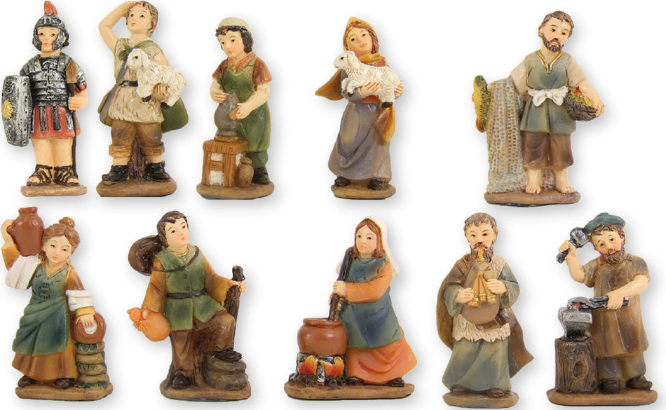 10x FADEDA Markus-Krippenfiguren, Zusatzfiguren   / Höhe:3 cm / handbemalt / detailgetreue Krippen Figuren - Weihnachten Tisch Dekoration Krippe Zubehör