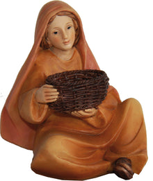 FADEDA Magd mit Korb, sitzend   / Höhe:7 cm / handbemalt / detailgetreue Krippen Figuren - Weihnachten Tisch Dekoration Krippe Zubehör