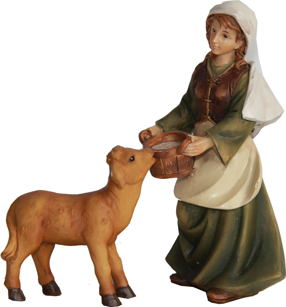 2x FADEDA Bäuerin mit Kalb   / Höhe:7 cm / handbemalt / detailgetreue Krippen Figuren - Weihnachten Tisch Dekoration Krippe Zubehör