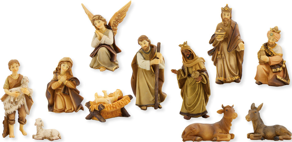 11x FADEDA Markus-Krippenfiguren, gebeizt   / Höhe:7 cm / handbemalt / detailgetreue Krippen Figuren - Weihnachten Tisch Dekoration Krippe Zubehör