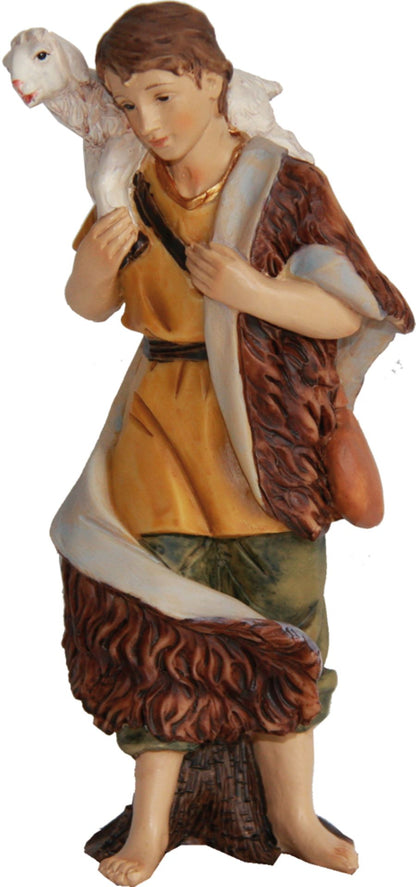 FADEDA Hirte mit Schaf auf Schulter   / Höhe:9 cm / handbemalt / detailgetreue Krippen Figuren - Weihnachten Tisch Dekoration Krippe Zubehör