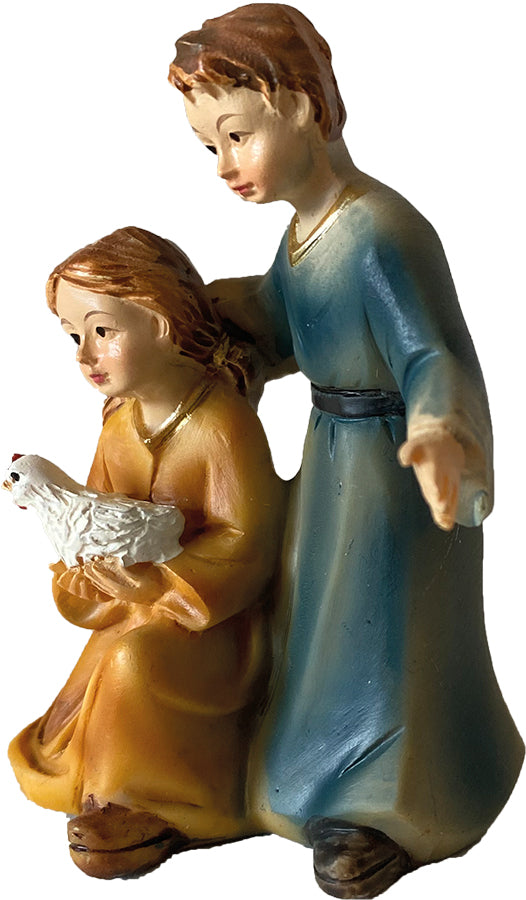 FADEDA Kinderpaar mit Huhn   / Höhe:9 cm / handbemalt / detailgetreue Krippen Figuren - Weihnachten Tisch Dekoration Krippe Zubehör