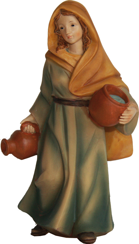 FADEDA Magd mit zwei Krügen   / Höhe:11 cm / handbemalt / detailgetreue Krippen Figuren - Weihnachten Tisch Dekoration Krippe Zubehör