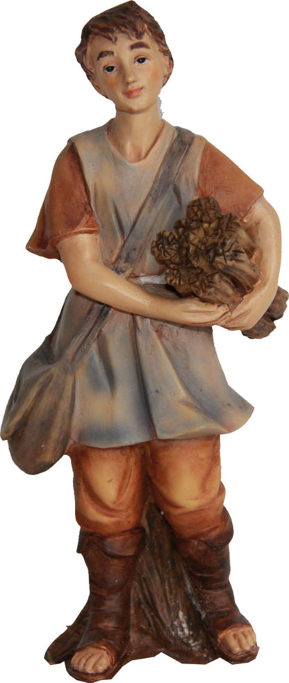 FADEDA Junge mit Holz   / Höhe:11 cm / handbemalt / detailgetreue Krippen Figuren - Weihnachten Tisch Dekoration Krippe Zubehör