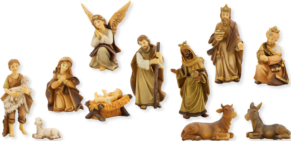 11x FADEDA Markus-Krippenfiguren, gebeizt   / Höhe:11 cm / handbemalt / detailgetreue Krippen Figuren - Weihnachten Tisch Dekoration Krippe Zubehör