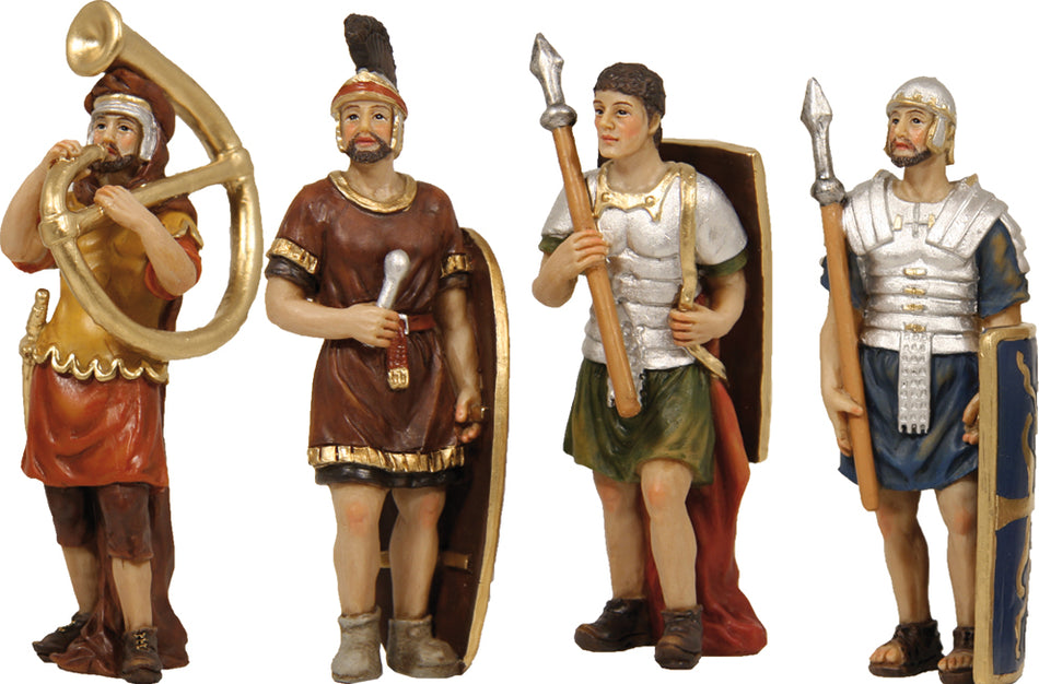 4x FADEDA Passionsfiguren: 4 Soldaten   / Höhe:9 cm / handbemalt / detailgetreue Krippen Figuren - Weihnachten Tisch Dekoration Krippe Zubehör