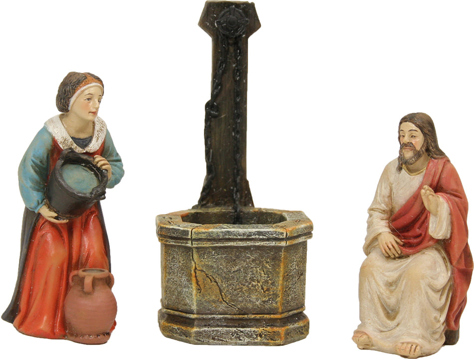 3x FADEDA Jesus und die Samariterin am Jakobsbrunnen   / Höhe:9 cm / handbemalt / detailgetreue Krippen Figuren - Weihnachten Tisch Dekoration Krippe Zubehör