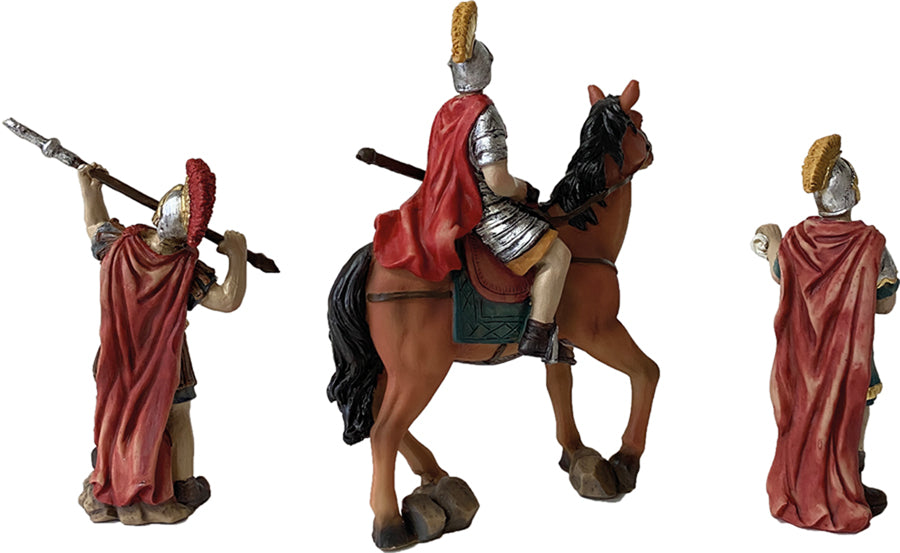 3x FADEDA Passionsfiguren: 3 Soldaten   / Höhe:9 cm / handbemalt / detailgetreue Krippen Figuren - Weihnachten Tisch Dekoration Krippe Zubehör