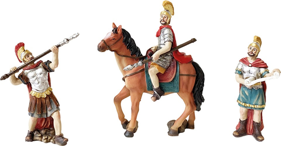 3x FADEDA Passionsfiguren: 3 Soldaten   / Höhe:9 cm / handbemalt / detailgetreue Krippen Figuren - Weihnachten Tisch Dekoration Krippe Zubehör