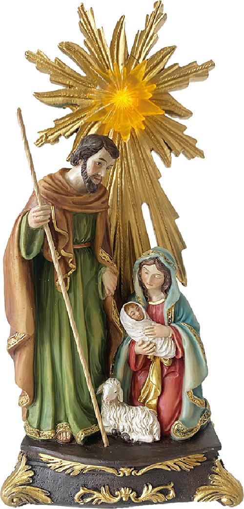 FADEDA Hlg. Familie, Krippenblock mit Licht  / Höhe:25 cm / handbemalt / detailgetreue Krippen Figuren - Weihnachten Tisch Dekoration Krippe Zubehör