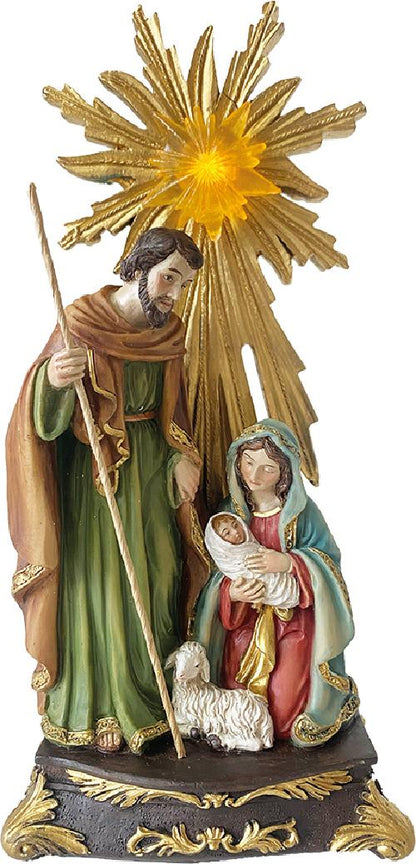 FADEDA Hlg. Familie, Krippenblock mit Licht  / Höhe:25 cm / handbemalt / detailgetreue Krippen Figuren - Weihnachten Tisch Dekoration Krippe Zubehör