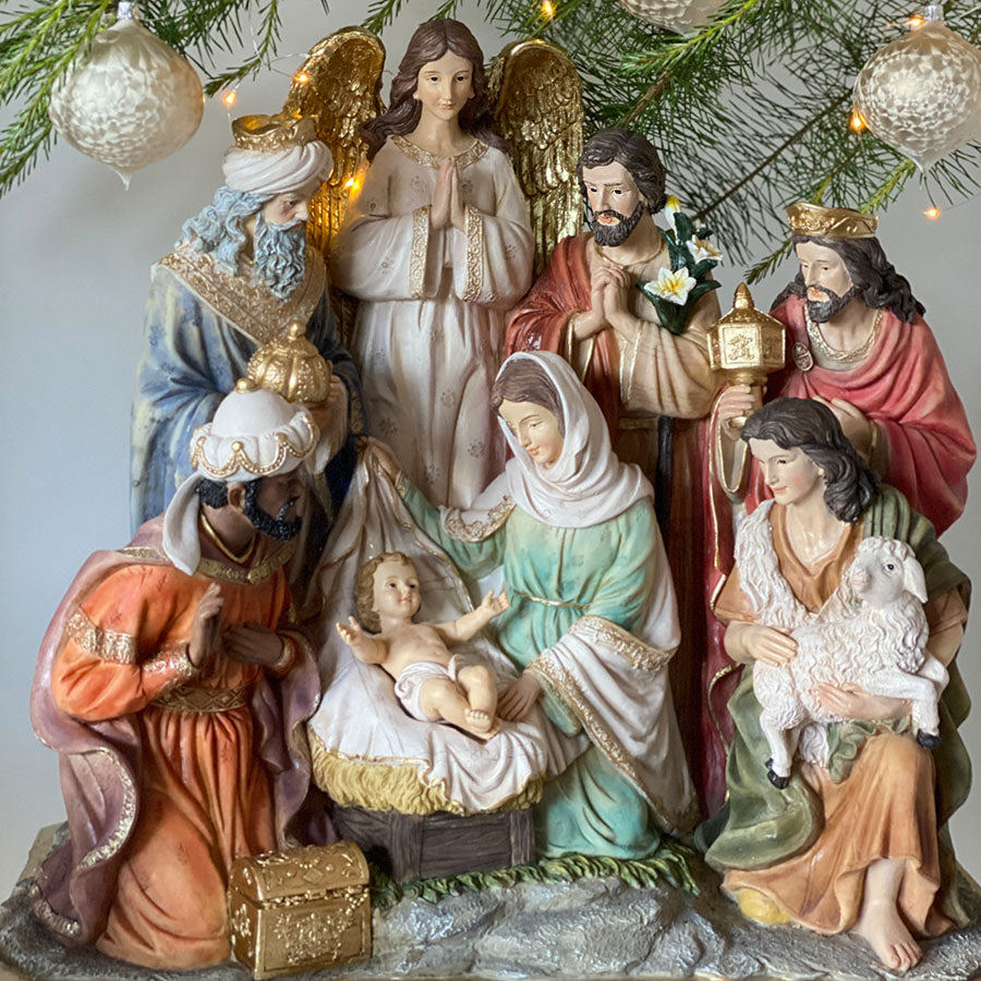 FADEDA Hlg. Familie, Krippenblock / Höhe:52 cm / handbemalt / detailgetreue Krippen Figuren - Weihnachten Tisch Dekoration Krippe Zubehör