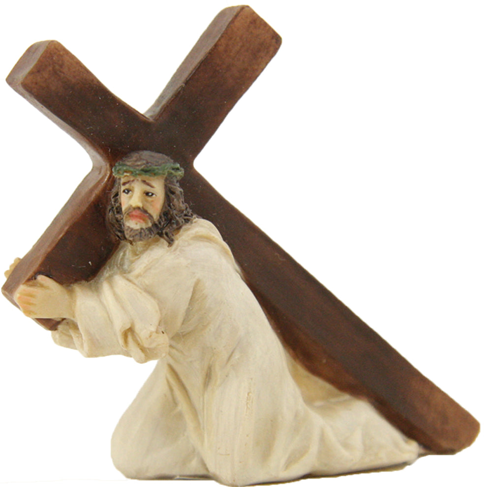 FADEDA Passionsfiguren: Jesus unter dem Kreuz   / Höhe:5 cm / handbemalt / detailgetreue Krippen Figuren - Weihnachten Tisch Dekoration Krippe Zubehör