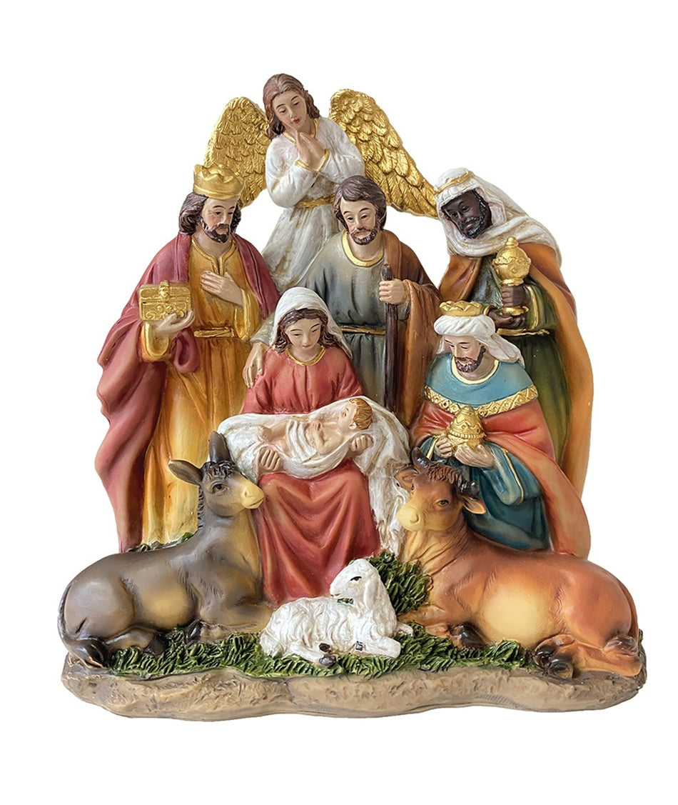 FADEDA Hlg. Familie, Krippenblock  / Höhe:15 cm / handbemalt / detailgetreue Krippen Figuren - Weihnachten Tisch Dekoration Krippe Zubehör