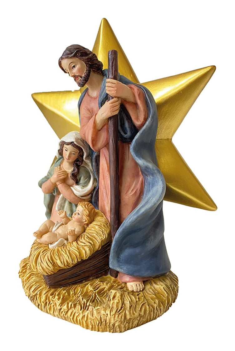 FADEDA Hlg. Familie, Krippenblock Stern  / Höhe:15 cm / handbemalt / detailgetreue Krippen Figuren - Weihnachten Tisch Dekoration Krippe Zubehör