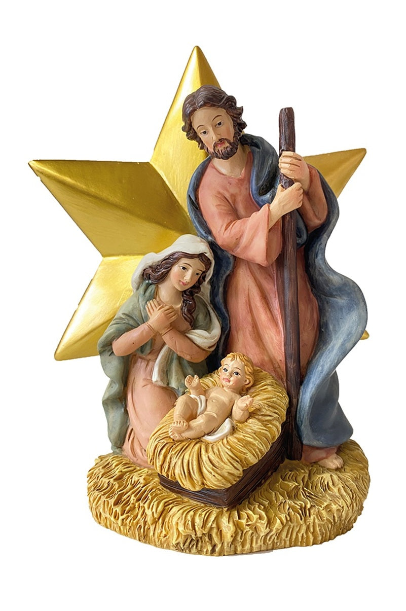 FADEDA Hlg. Familie, Krippenblock Stern  / Höhe:15 cm / handbemalt / detailgetreue Krippen Figuren - Weihnachten Tisch Dekoration Krippe Zubehör