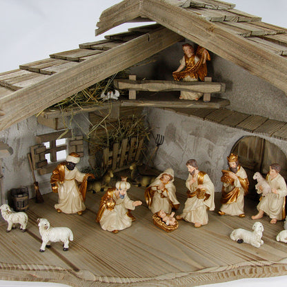 16x FADEDA Krippenfiguren Creme-Gold   / Höhe:9 cm / handbemalt / detailgetreue Krippen Figuren - Weihnachten Tisch Dekoration Krippe Zubehör