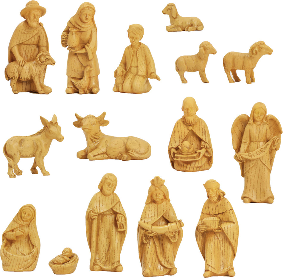 15x FADEDA Krippenfiguren modern, Holzoptik   / Höhe:10 cm / handbemalt / detailgetreue Krippen Figuren - Weihnachten Tisch Dekoration Krippe Zubehör