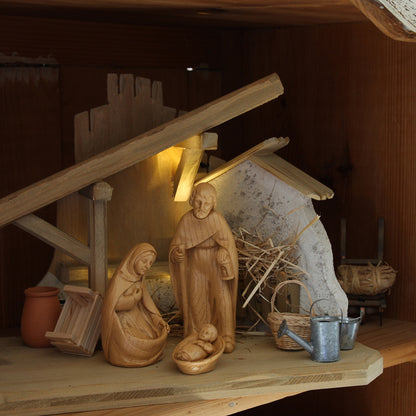 4x FADEDA Hlg. Familie modern, Holzoptik   / Höhe:15 cm / handbemalt / detailgetreue Krippen Figuren - Weihnachten Tisch Dekoration Krippe Zubehör