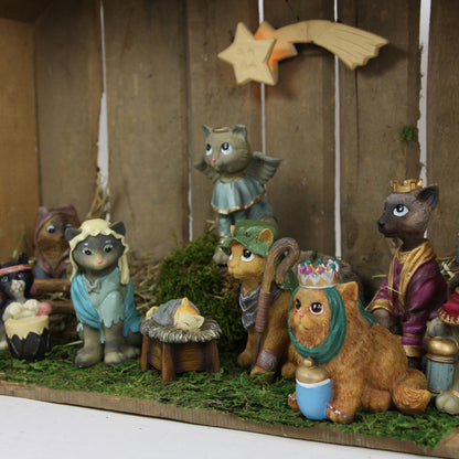 9x FADEDA Katzen-Krippenfiguren   / Höhe:12 cm / handbemalt / detailgetreue Krippen Figuren - Weihnachten Tisch Dekoration Krippe Zubehör