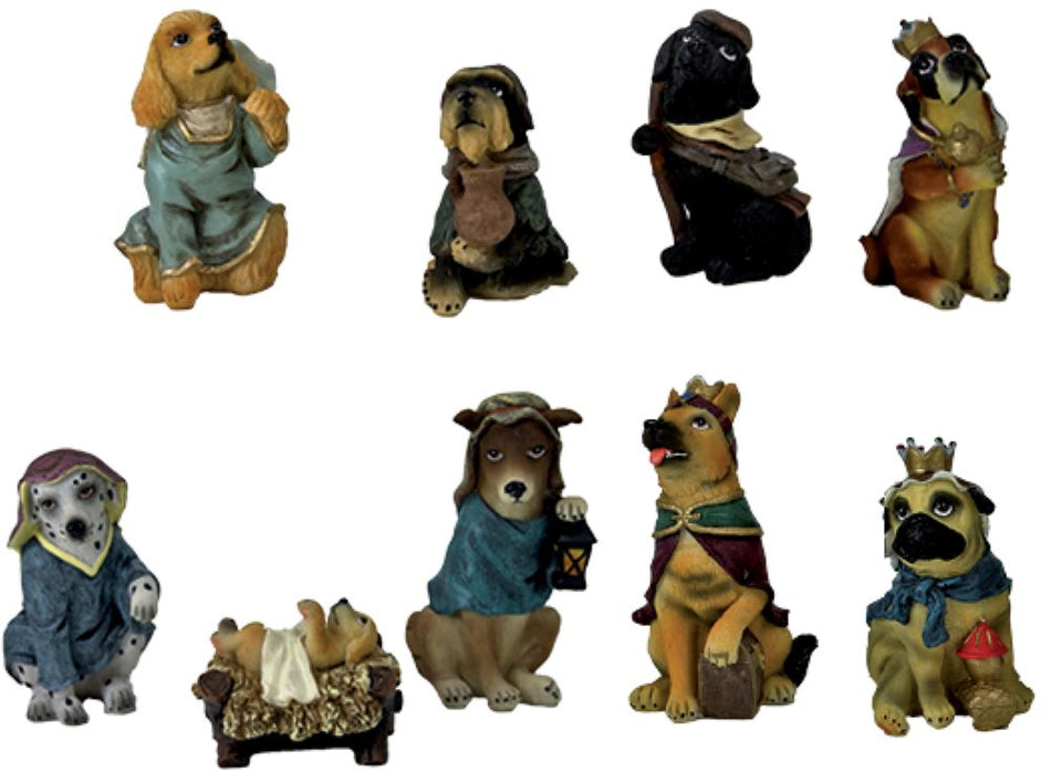 9x FADEDA Hunde-Krippenfiguren   / Höhe:12 cm / handbemalt / detailgetreue Krippen Figuren - Weihnachten Tisch Dekoration Krippe Zubehör