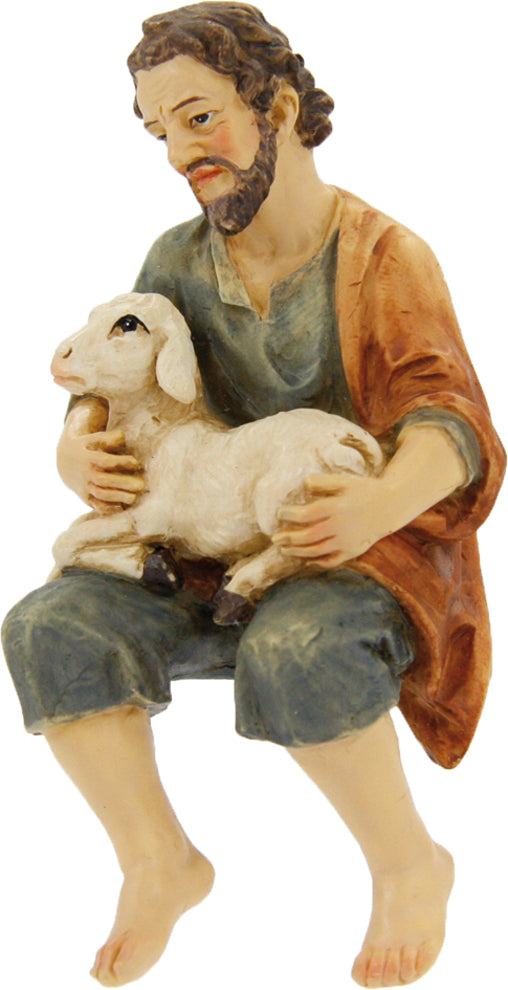 FADEDA Hirte mit Schaf, sitzend   / Höhe:9 cm / handbemalt / detailgetreue Krippen Figuren - Weihnachten Tisch Dekoration Krippe Zubehör