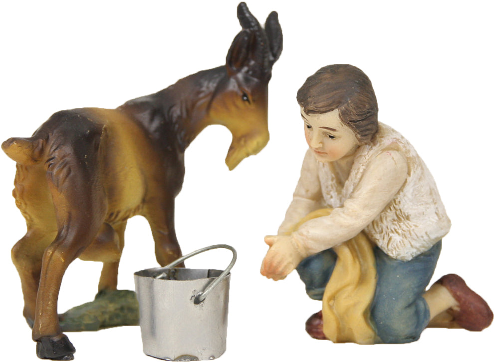 3x FADEDA Junge mit Ziege beim Melken   / Höhe:11 cm / handbemalt / detailgetreue Krippen Figuren - Weihnachten Tisch Dekoration Krippe Zubehör